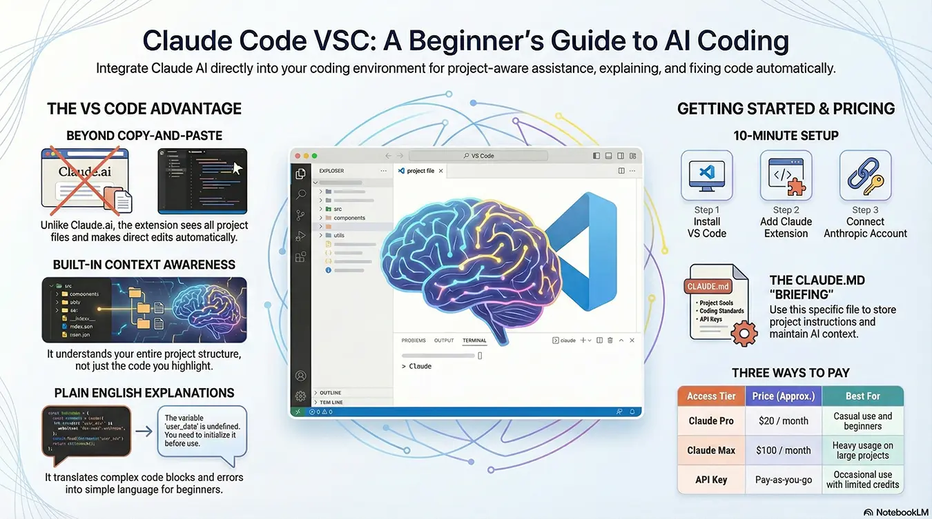 Claude Code VSC interface guide showing the VS Code extension panel